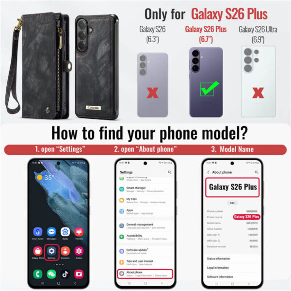 Alternative view of CaseMe Samsung Galaxy S26 Plus 2-in-1 Magnetic RFID Wallet Case with Wireless Charging & Detachable Wrist Strap