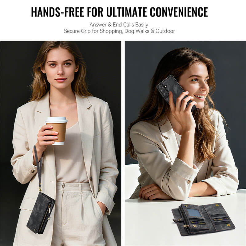 CaseMe Samsung Galaxy S26 2-in-1 Magnetic RFID Wallet Case with Wireless Charging & Detachable Wrist Strap