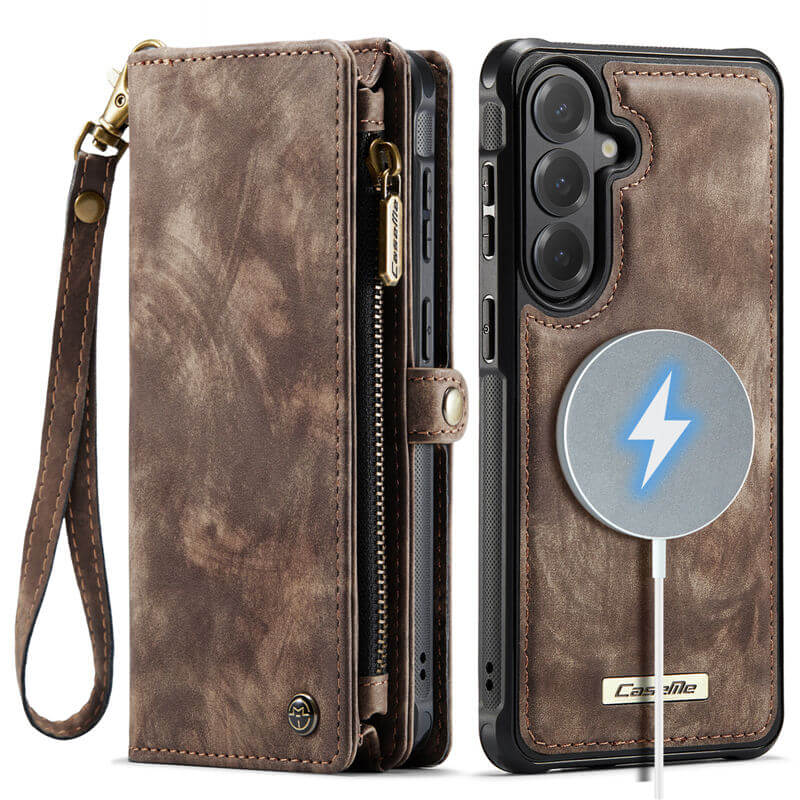 CaseMe Samsung Galaxy S26 2-in-1 Magnetic RFID Wallet Case with Wireless Charging & Detachable Wrist Strap