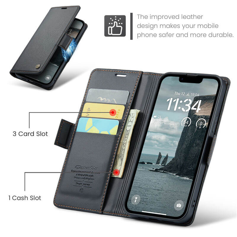 CaseMe iPhone 16e Wallet RFID Blocking Magnetic Buckle Case - Image 5