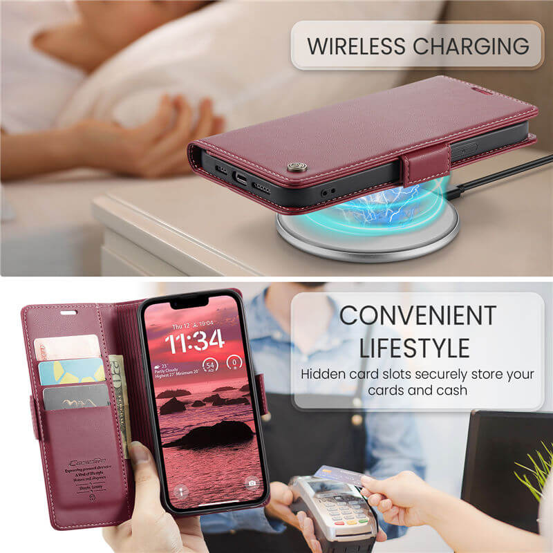 CaseMe iPhone 16e Wallet RFID Blocking Magnetic Buckle Case - Image 4