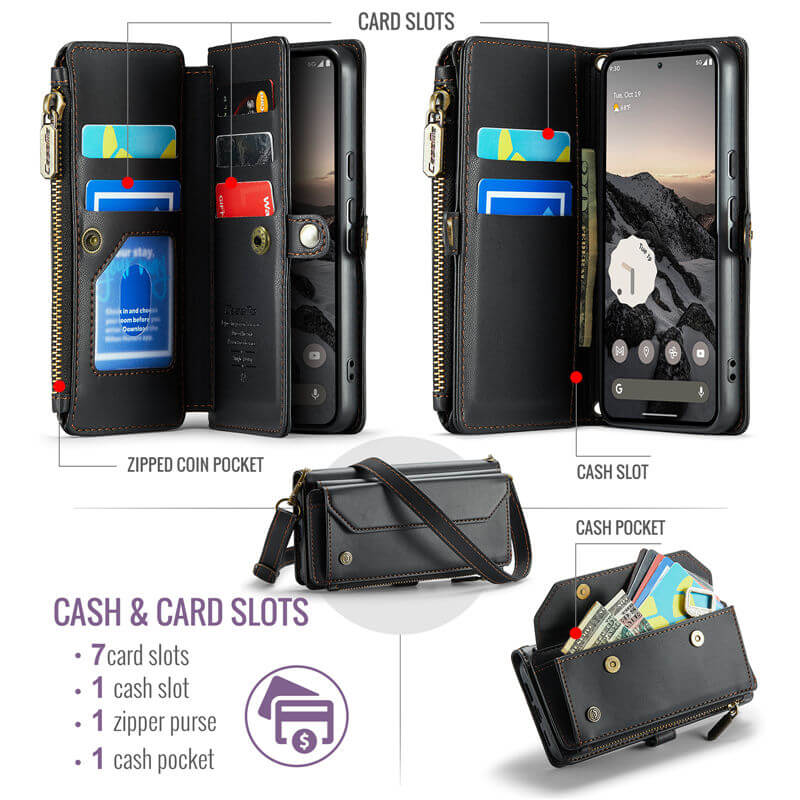 CaseMe Google Pixel 11/Pixel 11 Pro RFID Wallet Case with Crossbody Strap