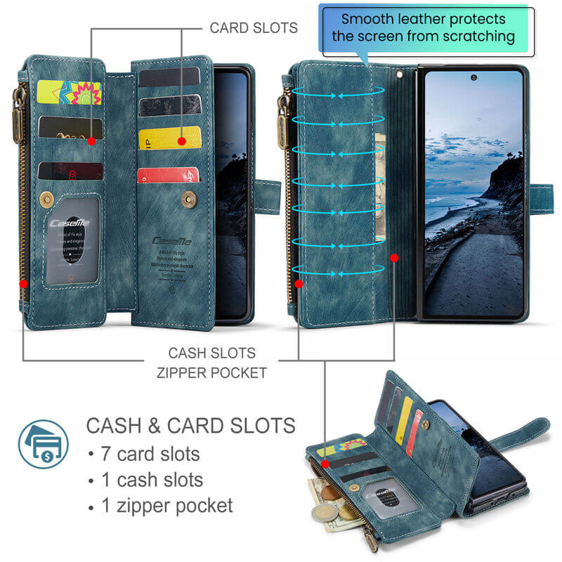 CaseMe Samsung Galaxy Z Fold8 Ultra Wallet Case with Zipper Pocket & Wireless Charging - Image 4