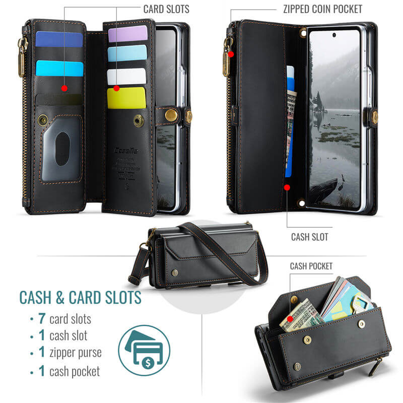 CaseMe Samsung Galaxy Z Fold8 Ultra RFID Wallet Case with Crossbody Strap, 7 card slots, Zipper Pocket & Wireless Charging - Image 5