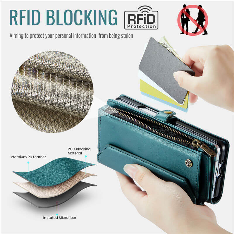 CaseMe Samsung Galaxy Z Fold8 Ultra RFID Wallet Case with Crossbody Strap, 7 card slots, Zipper Pocket & Wireless Charging - Image 6