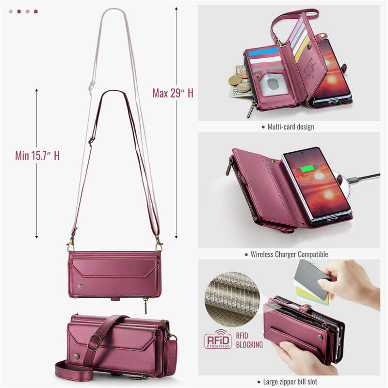 CaseMe Samsung Galaxy Z Fold8 Ultra RFID Wallet Case with Crossbody Strap, 7 card slots, Zipper Pocket & Wireless Charging - Image 4